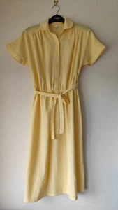 Vintage 70s lemonade yellow midi dress shirt button up dress short sleeve dupe M - Picture 1 of 5