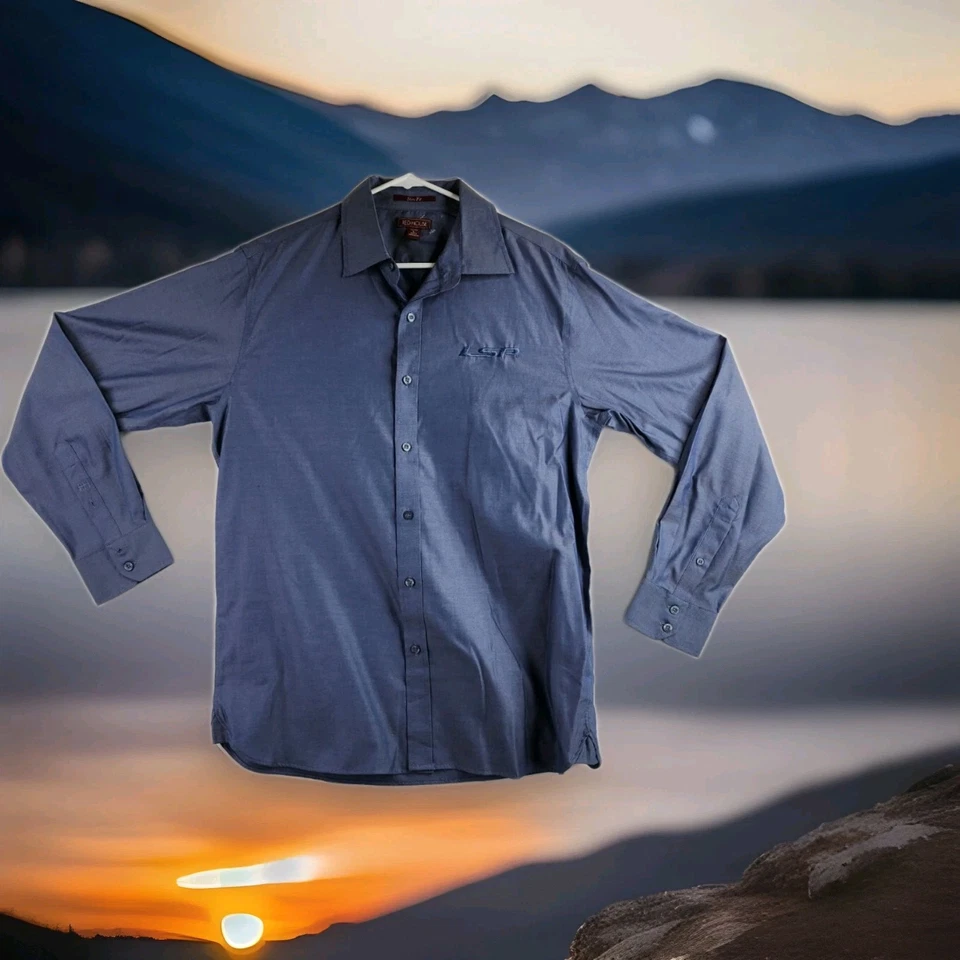 Camisa de manga larga calce ajustado azul casa roja con logotipo LSP para hombre grande Foto 1 de 4