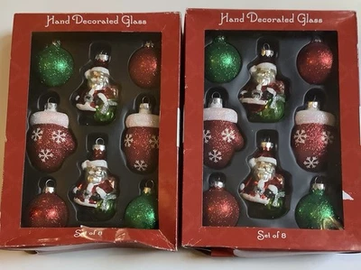 OFERTA ~ NIP 2 Juegos Kohl’s Navidad 16 Adornos de Vidrio Decorados a Mano Papá Noel, etc. Foto 1 de 4