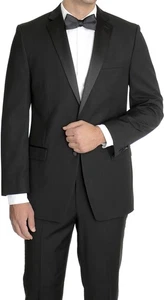 Mens 2 Piece Poly Tuxedo Suit Notch Collar Jacket Adjustable Pants - Picture 1 of 2