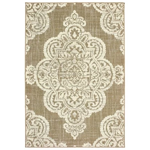 2x4 Sphinx Beige Medallion Scrolls Loops Door Mat 5929J - Aprx 2' 5" x 4' 5" - Picture 1 of 1
