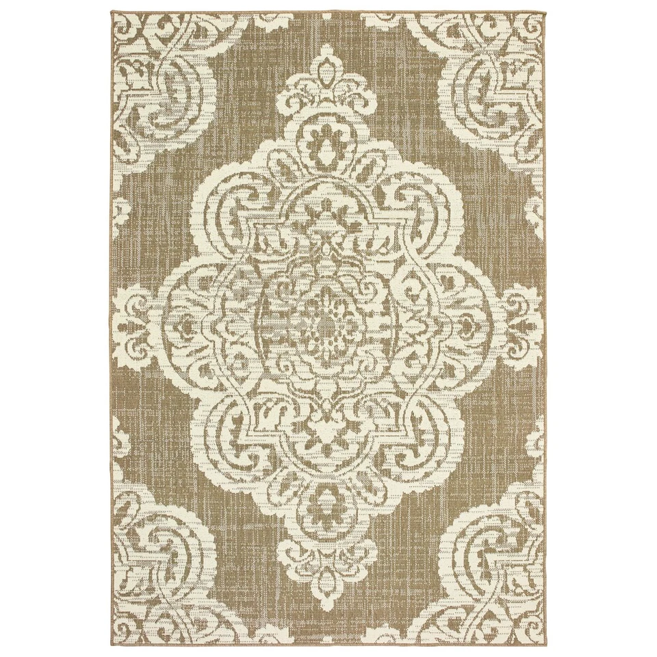 2x4 Sphinx Beige Medallion Scrolls Loops Door Mat 5929J - Aprx 2' 5" x 4' 5" - Image 1 of 1