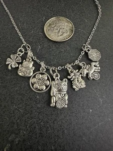 Chinese Lucky Coins 7 Random Mix B Charm Tibetan Silver 18" Necklace - Picture 1 of 1