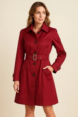 Vera Wang Lavender Label Red Trench Coat Size 10 Y2K Vintage Belted Old Money - Image 1 of 4