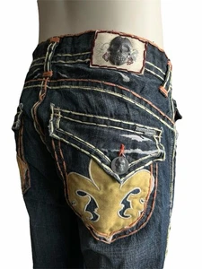 De Colección LAGUNA BEACH JEANS Hombres 34 Destruidos Bootcut 3D Calavera Botones Adornados EE. UU. - Imagen 1 de 15