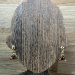 AFJ Vintage Gold Tone & Ruby Triangle Stud Drop Fashion Earrings - Picture 1 of 6