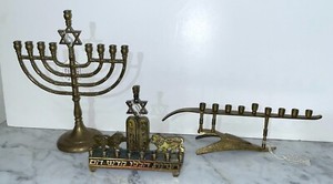 THREE (3) BEAUTIFUL VINTAGE JUDAICA MIXED METAL MENORAHS - MADE IN ISRAEL