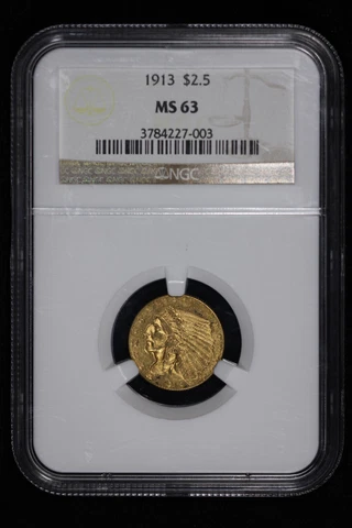 1913 $2.50 Gold Indian Quarter Eagle NGC MS 63 Cover