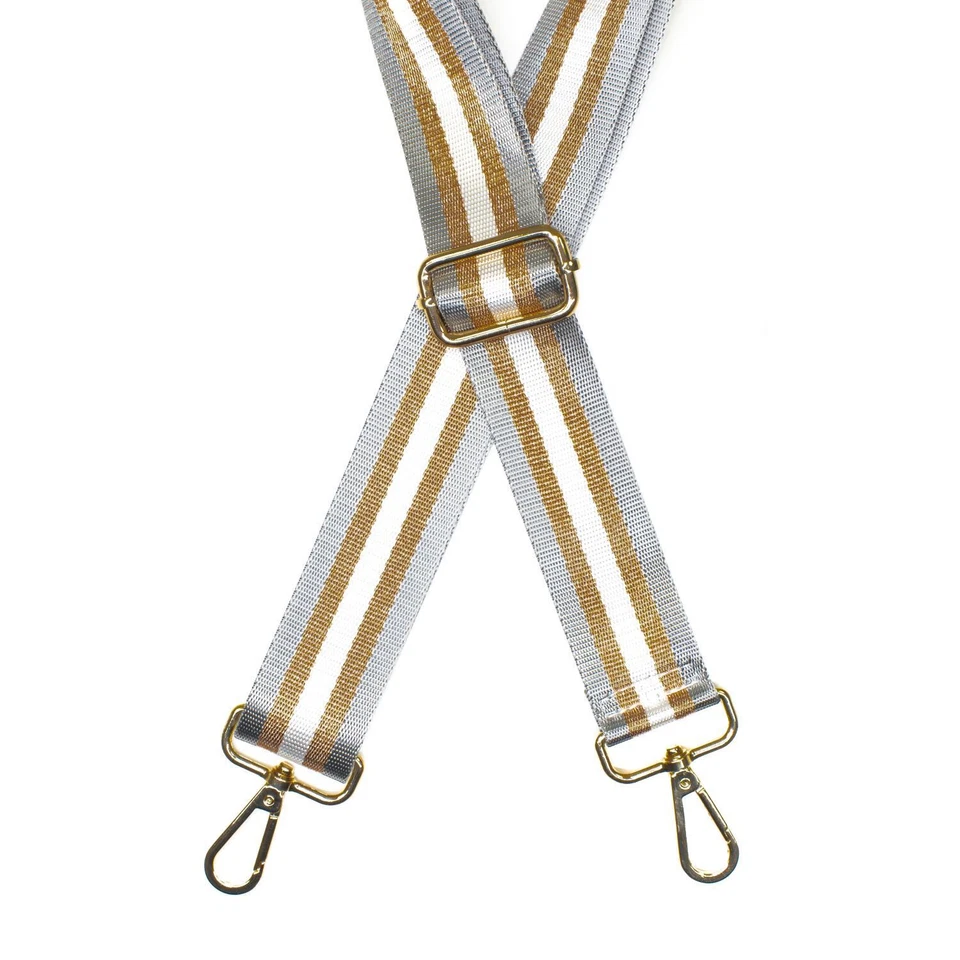 Fertiger Taschengurt 38 mm Streifen Lurex grau - Preis gilt für 1 Stück - Bild 1 von 1