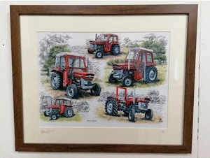 2 Bilderdrucke Deal A4 Größe Massey Ferguson 135/Fordson Traktoren gerahmt - Bild 1 von 3
