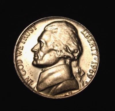 1969 D Jefferson Nickel Mint Mark Error - AU - Image 1 of 3