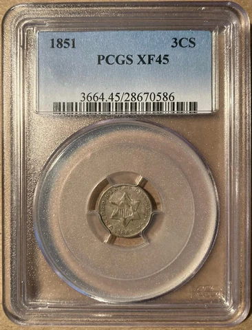1851 PCGS XF45 Three Cent Silver 3CS Cover