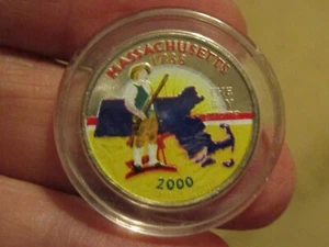 2000-P Cuarto Conmemorativo de la Estadidad de Massachusetts 2000-P con Anverso Pintado - Imagen 1 de 5