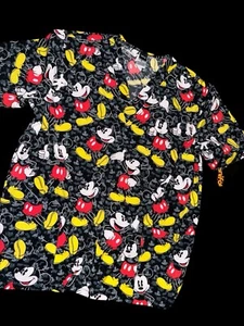 Disney Tooniforms Scrub Top Black Mickey Mouse Print Sz XL New Unisex TF606 - Picture 1 of 6