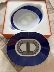 HERMES Rallye 24 Placa Ovalada Azul 22,5cm×17,5cm Juego de 2 - Imagen 1 de 5