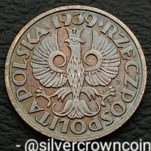 Poland 🇵🇱 1 Grosz 1939 W. Y#8a. Bronze One Cent coin. Crowned Eagle. WWII. - Picture 1 of 7