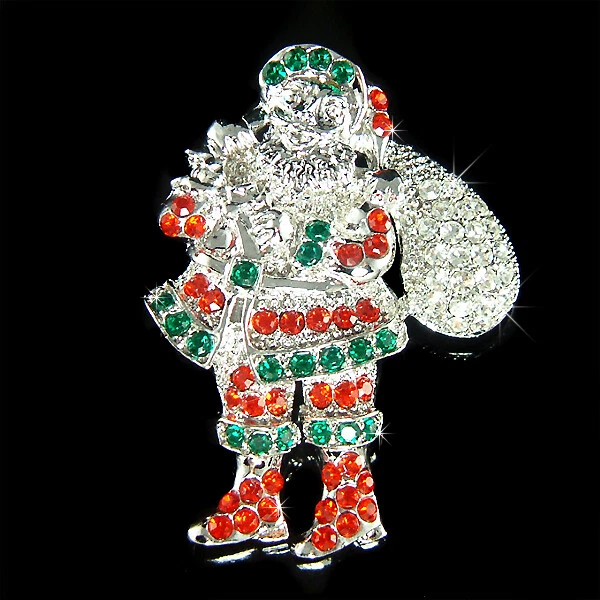 ~ Broche prendedor de regalo de Navidad de vacaciones con estrás de cristal de Swarovski hecho con Papá Noel Foto 1 de 1