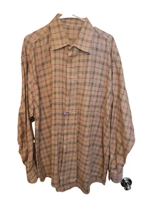 Burberry Men's Long Sleeve Shirt Tan Classic Plaid XL Made in USA - Picture 1 of 10