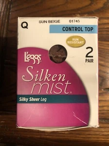 Leggs Silken Mist Pantyhose Control Top Silky Sheer Sun Beige 2 Pack Size Q - Picture 1 of 4