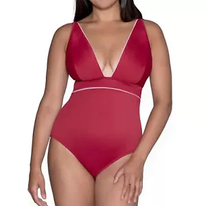 Curvy Kate Poolside Plunge Swimsuit Swimming Costume Red/Pink Print CS010606 - Picture 1 of 2