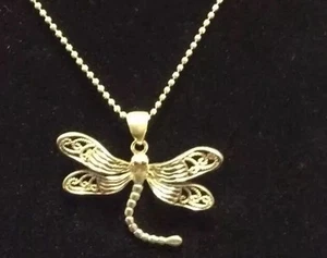Estate Sale Sterling Silver .925 Necklace With Large Dragonfly Pendant - Picture 1 of 7