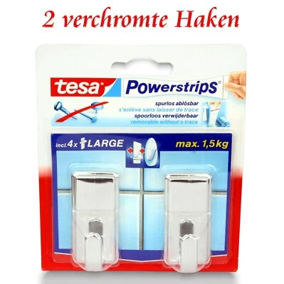 tesa Powerstrips® Haken -1 Pack = 2 Klebehaken - Selbstklebend o.Bohren silbern  - Bild 1 von 4