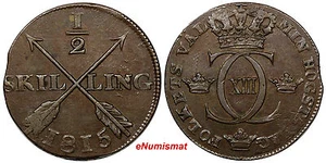 SUECIA CARL XIII Cobre 1815 1/2 Habilidad DETALLES BONITOS KM# 590 (9753) - Imagen 1 de 3