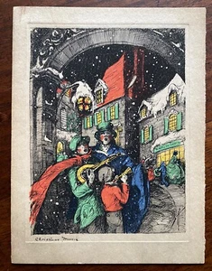 Grabado de tarjetas de Navidad de música navideña de los años 30 - Imagen 1 de 3