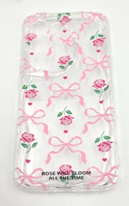 Cute Wavy Bow Case for Samsung Galaxy S25 Ultra, Pink Bows & Flowers, Clear - Picture 1 of 7