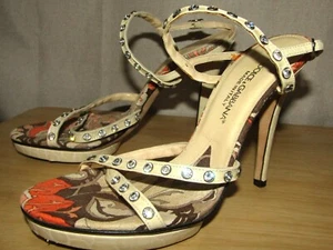 Sandalias de tacón Dolce Gabbana con tiras de cristal blanco roto talla EU 36,5 US 6,5 EN MUY BUEN ESTADO - Imagen 1 de 10