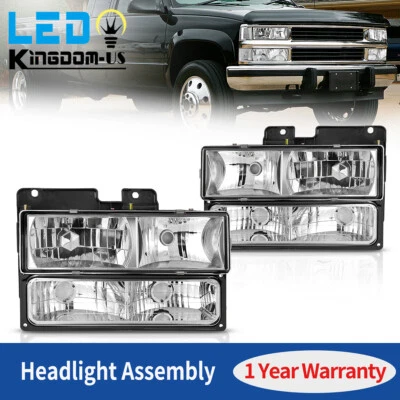 Headlights + Bumper Lamp For 90-99 Chevy C/K 1500 95-99 Tahoe 90-99 GMC C/K 1500 - Image 1 of 4