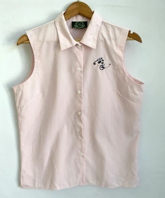 迪士尼高尔夫系列粉色和白色条纹泡泡纱纽扣衬衫尺寸 XL — 第 1/4 张图片