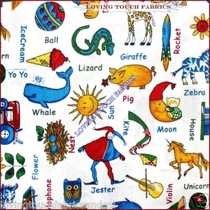 FABRI-QUILT JUVENILE SCHOOL TEACHER ABC'S WORDS FABRIC FQ 18" X 22" - Picture 1 of 2