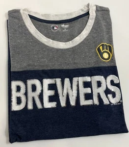 Women's' Baseball team Milwaukee Brewers Short sleeve Black/ Gray Shirt Tee - Picture 1 of 18