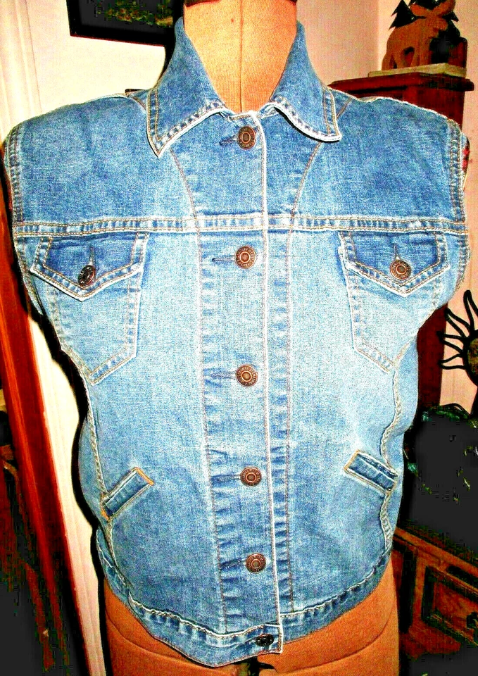 Chaleco LEVI STRAUSS Mezcla de Algodón SIN MANGAS Denim Sólido Botón/Talla Misses S (4/6) Foto 1 de 4