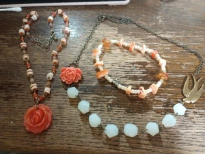Vtg-Now Lip Shell Carved Faux Coral Romantic Cottage Core Jewelry Lot Necklaces - Picture 1 of 10