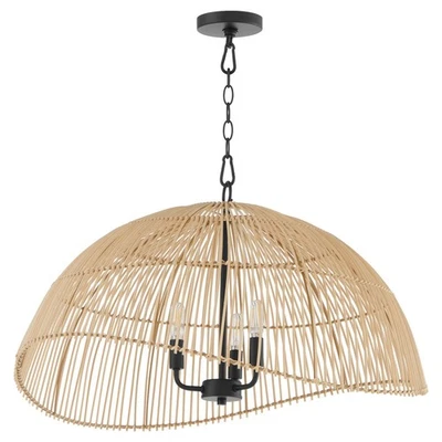 Matte Black Three Light Pendant from the Rattan Collection - Image 1 of 4