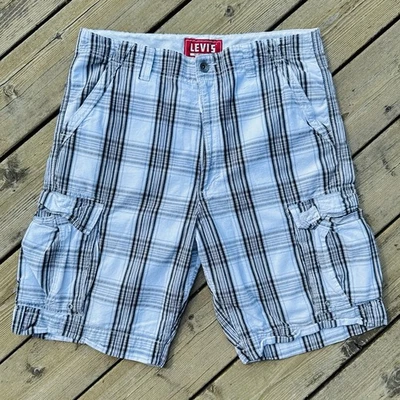 VTG Levi’s Plaid Cargo Skater Shorts 2000s Size 36 Grunge White Y2K Baggy - Image 1 of 4