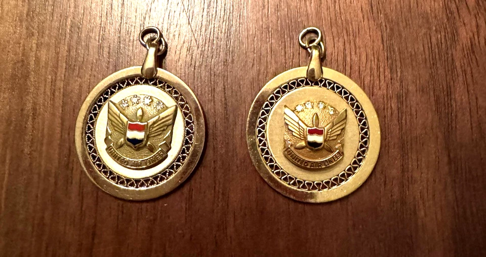 Pair United Airlines 12K GF Service Medallions w/ 8 Diamonds Vintage UAL - Image 1 of 4