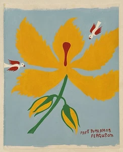 Amos Ferguson (Handarbeit) Zeichnung auf altem Papier signiert & gestempelt, Vintage Kunst - Bild 1 von 4