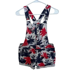 LEI | Red White Blue Palm Print Overall Shorts Girls Medium July 4th Cuffed - Picture 1 of 7
