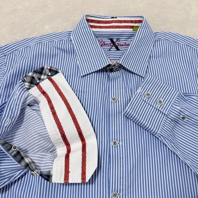 Robert Graham X Shirt Mens 3XL Blue Striped Slim Fit Flip Cuff Long Sleeve - Image 1 of 4