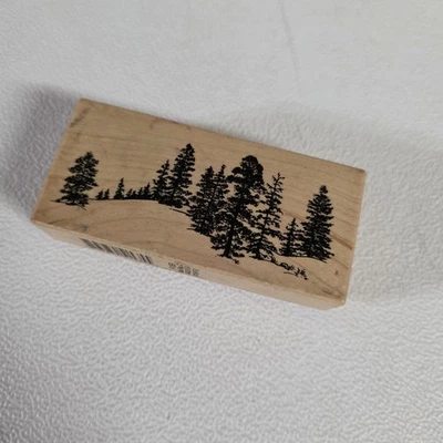 Sello de goma montado en madera escena bosque de invierno PINO ÁRBOLES DE HOJA PERENNE 99 PSX F-1550 Foto 1 de 4
