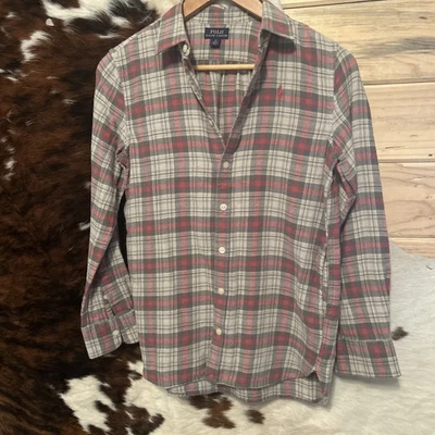 VTG Polo Ralph Lauren Red/Tan Plaid Button Down 100% Cotton Youth Size 14 - Image 1 of 4