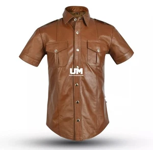 Men's Original Brown Police-Style Leather Shirt BLUF Inspired Genuine Leather - Picture 1 of 3