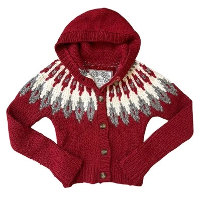 Cárdigan tejido con capucha grande Y2K Abercrombie rojo gris blanco mezcla lana alpaca Foto 1 de 4