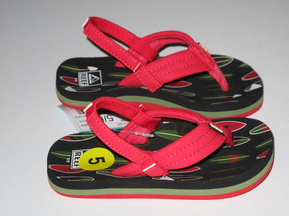 Reef Infant Toddler 5/6 Little Ahi Red Surfboard  Flip Flops Sandals Boys - Image 1 of 2