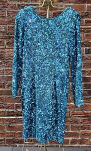Vintaque Aquamarine Sequence Dress Waterfall Back SWEE LO Size XL