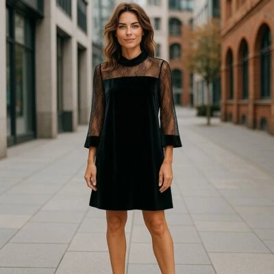 Nicole Miller New York Black Velvet Lace Evening Mini Dress Size 8 - Image 1 of 4