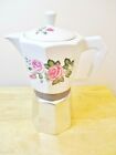 Vintage Caffettiera Flory Express 9 Cup Coffee Maker Porcelain, Pink Rose,Italy